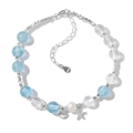 S925 Sterling Silver Ocean Bracelet with Blue Crystal, Pearl, and Starfish Charms - 925 Silver / Silver (DY150422)