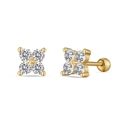French S925 sterling silver gold cluster star stud earrings with screw-back closure - 925 Silver / Gold (DY1D0457-S-G-WH)