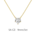 Collier cœur en argent S925 doré avec zircone 5A taille cœur de 9mm et 3ct - Collier Pendentif Cœur (DY191705) / Taille Très Grande / Or