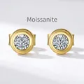 Elegant gold plated S925 silver stud earrings with round brilliant cut Moissanite stones - Moissanite Stud Earrings (DO1D0007-S-G-WH) / 925 Silver / Gold