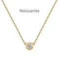 Minimalist S925 sterling silver necklace with gold plating and round moissanite pendant - Moissanite Necklace (DO190005-S-G-WH) / 925 Silver / Gold