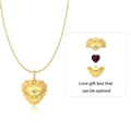 Collar de relicario corazón dorado calado con motivos de vid y gema roja interior - Dorado