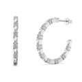 Orecchini a cerchio in argento sterling S925 con zirconi tondi e baguette alternati - Argento 925 / Oro Bianco