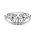 Elegant S925 sterling silver ring with double pear-shaped drop stones in a butterfly design - US 5 / Silver