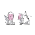 S925 sterling silver earrings with square pink crystal and clear gemstones for wedding - Rectangular Pink Rhinestone Cluster Earrings (DY110365-S-W-BF) / Platinum Pink Stone