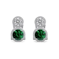 S925 sterling zilveren oorknoppen met ronde smaragdgroene steen en halo van zirkonia - Geplatineerd Groene Zirkonia / 925 zilver