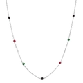 S925 sterling zilveren halsketting met kleurrijke ronde zirkoon inleg in minimalistische stijl - 925 zilver / Witgoud