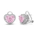S925 sterling silver heart-shaped pink gemstone halo leverback earrings for women - Pink Heart Stud Earrings (DY110364) / 925 Silver / White Gold