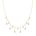 Elegant gold S925 silver necklace with thirteen oval crystal fringe pendants on white background - Oval Tassel Dangling Style (DY191201) / Gold