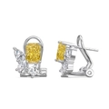 S925 silver stud earrings with yellow radiant cut zircon and clear side stones - Rectangular Yellow Rhinestone Earrings (DY110365-S-W-HB) / Platinum Yellow Stone