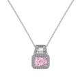 S925 sterling silver necklace with square pink and white ice-cut zircon halo pendant - Double Stone Halo Pendant Necklace (DY191210) / White Gold