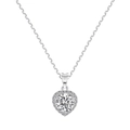 Elegante collana in argento sterling S925 con ciondolo a cuore e pietra principale tonda - Argento 925 / Colore Oro Bianco