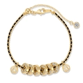 S925 Sterling Silber Armband mit schwarzem Geflecht, Goldmünzen und glänzenden Kristallen - 925er Silber / Gold (DY150442-S-G-WH)