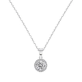 French style S925 sterling silver halo necklace with a round sparkling pendant - 925 Silver / White Gold