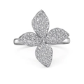 Sparkling S925 silver ring featuring a floral four-petal design with pavé-set zircons - Silver Ring / 925 Silver