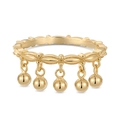 Anello in argento S925 dorato con design a onde e cinque ciondoli a sfera lucidi - US 6 / Oro
