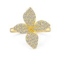 Exquisite gold floral ring featuring triple petals micro-paved with sparkling diamonds - Gold Ring / 925 Silver