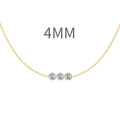 Exquisite gold S925 sterling silver necklace featuring three 4mm sparkling round crystals - Triple Side-by-Side Stones Style (DY191196) / 4mm / Gold