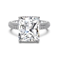 Luxurious S925 sterling silver ring featuring a 7ct radiant cut diamond on pavé band - US 5 / White Gold