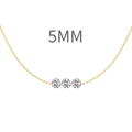 Minimalist S925 sterling silver gold necklace with three 5mm round sparkling gemstones - Triple Side-by-Side Stones Style (DY191196) / 5mm / Gold