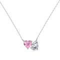 Collier en argent S925 avec pendentif cœur rose et pierre précieuse en poire - Argent 925 / Or Blanc (DY190972-S-W-BF)