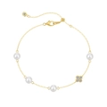 Elegantes vergoldetes S925 Silberarmband mit Perlen und einem glitzernden Kleeblatt - 925er Silber / Gold