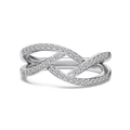 Elegante anello in argento sterling S925 traforato con pavé di zirconi scintillanti - US 5 / Oro Bianco