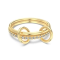 Interlocking double ring in gold finish with micro-pave cubic zirconia settings - US 6 / Gold