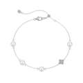 S925 Sterling Silber Perlenarmband mit funkelndem Kleeblatt-Anhänger und Karabiner - 925er Silber / Weißgold