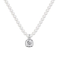Elegant S925 silver necklace with white pearls and square pendant with clear gemstone - 925 Silver / White Gold