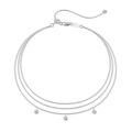 Verstelbare drielaagse S925 zilveren enkelband met sprankelende ronde zirkoniasteentjes - Gelaagde Armband (DY150440) / 925 zilver / Witgoud