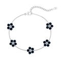 Bracelet en argent sterling S925 avec cinq breloques fleurs bleues et pierres blanches - Design Bleu à Cinq Fleurs / Or Blanc