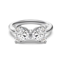 Squisito anello in argento sterling S925 con fiocco a doppio cuore e cristalli brillanti - US 5 / Oro Bianco (Con Zirconia Bianca)