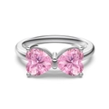 Anello fiocco in argento sterling S925 con pietre rosa a cuore e finitura lucida argento - US 5 / Oro Bianco (Con Zirconia Rosa)