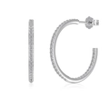Grandi orecchini a cerchio C in argento S925 con pavé di zirconi cubici scintillanti - Argento 925 / Oro Bianco