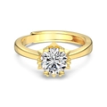 Adjustable S925 silver ring in gold finish with a heart-shaped claw setting and a round CZ - Gold (DY121537)