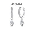Pendientes de aro en plata S925 con colgante de circonita ovalada de 4x6mm - Plata 925 / Platino (4x6)