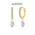 Pendientes de aro en plata S925 dorada con colgante de cristal ovalado de 4x6mm - Plata 925 / Dorado (4×6MM)