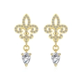 Gold Fleur-de-lis S925 silver earrings featuring sparkling diamonds and teardrop pendants - Gold