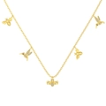 Elegante goldene S925 Silberkette mit fünf Kolibri- und Bienenanhängern und feinen Kristallen - Kolibri Biene Halskette (DY191530) / 925er Silber / Gold