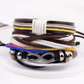 Bracciale intrecciato multicolore con simbolo dell'infinito e ciondoli argento vintage - Combo Pelle Perlina Legno Lega Corda di Cera