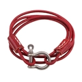 Bracciale multistrato in pelle rossa con fibbia a grillo in argento vintage e cuciture - Rosso