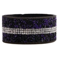 Pulsera ancha de microfibra con piedras moradas, cristales negros y diamantes imitación - Negro