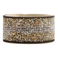 Funkelndes Kristall-Strass Manschettenarmband mit Goldperlen und Kettenrand - Gebrochenes Weiß