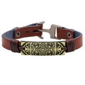Braunes Lederarmband im Retro-Stil mit Bronze-Kreuzrelief und Vintage-Schnallenverschluss - Braun