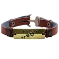 Vintage brown leather bracelet with Love arrow engraving and adjustable buckle - Coffee