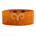 Aries zodiac wide leather bracelet in orange brown with buckle and embossed design - Aries