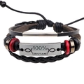 Bracciale multistrato in pelle intrecciata con piastra vintage e scritta 100% CRISTIANO - Argento