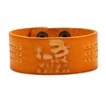 Retro mustard leather wide zodiac bracelet with Virgo embossed symbol and metal buttons - Virgo