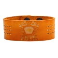 Orange-brown wide leather bracelet featuring Cancer zodiac embossing with metal snaps - Cancer
